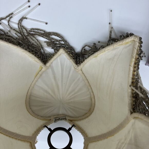 VTG Dale Tiffany Lamp Shade Cream Heart Glass Beaded Fringe Boudoir Romantic - Picture 11 of 16